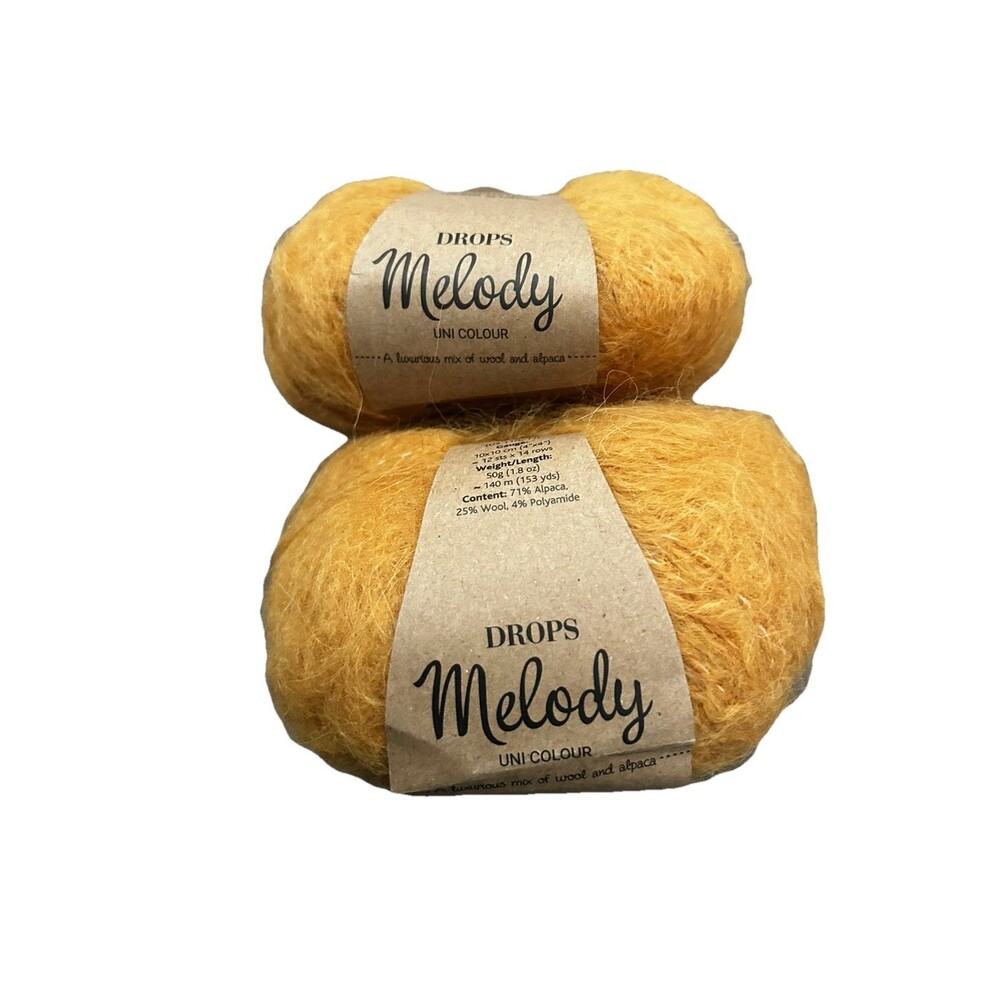 Drops Melody Alpaca Wool Blend Yarn Mustard Yellow 2 Skeins 153 Yds Each